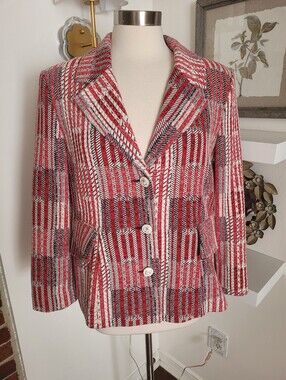 Cabi Womens Red Plaid Nautical Tailored Jacket Large